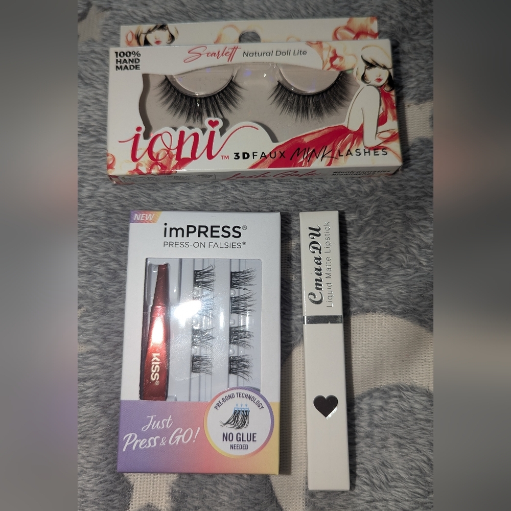 New *Sealed* Eyelash extensions, Faux Lashes, and Matte lipstick tube.